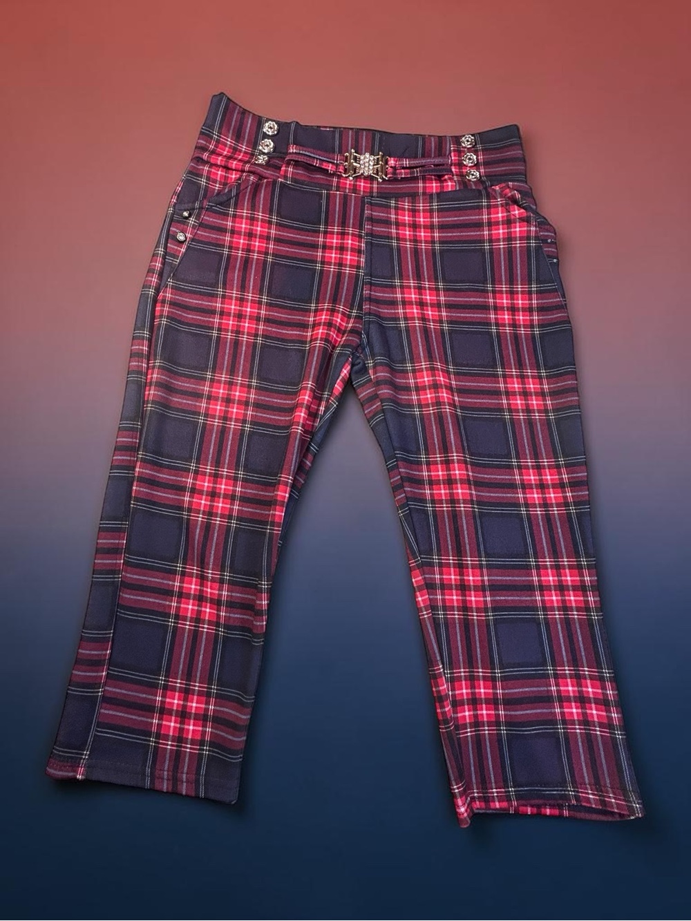 Junior Girls Pull-up Plaid Capris Leggings - XL